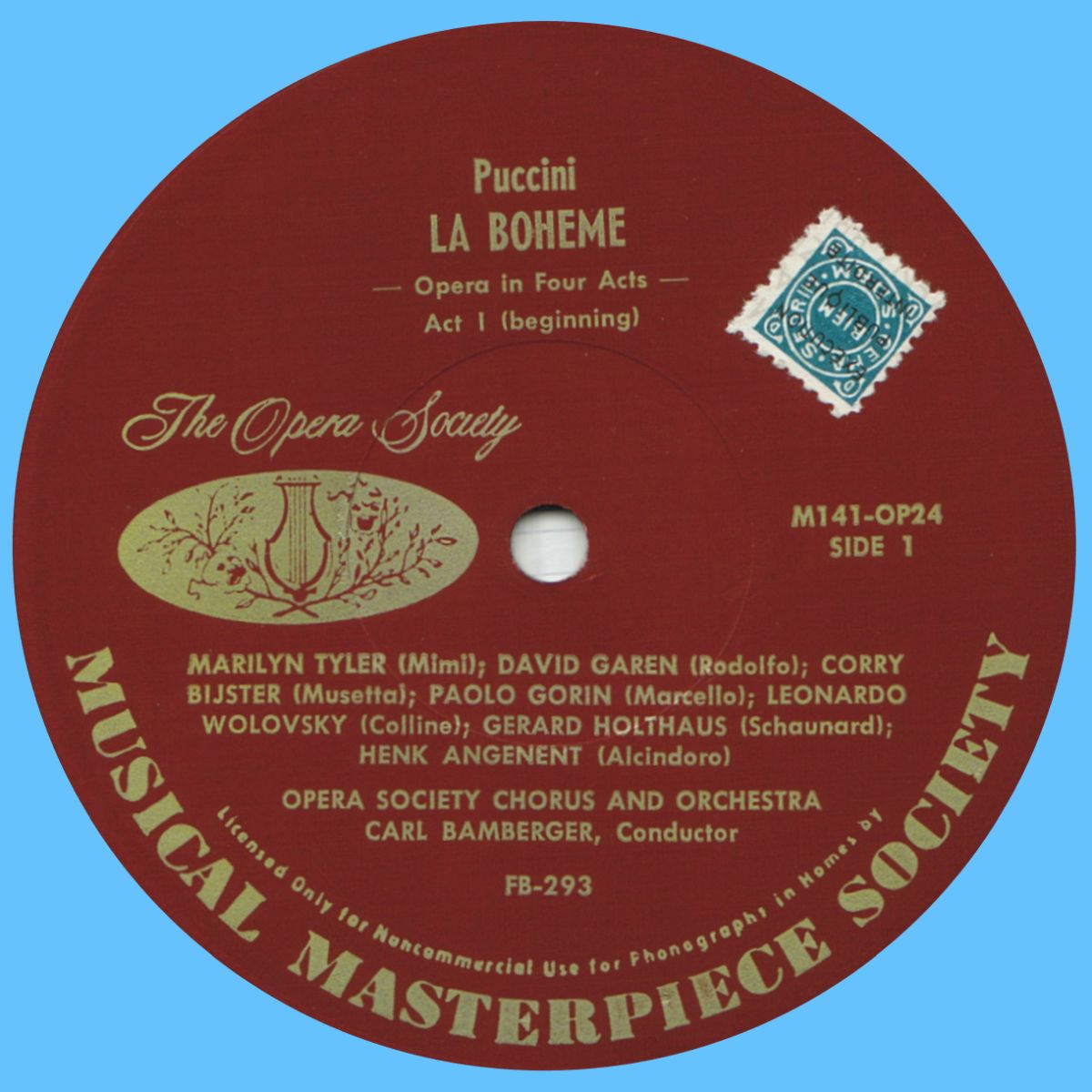 Musical Masterpiece Society» M141-OP24, étiquette recto du 1er disque