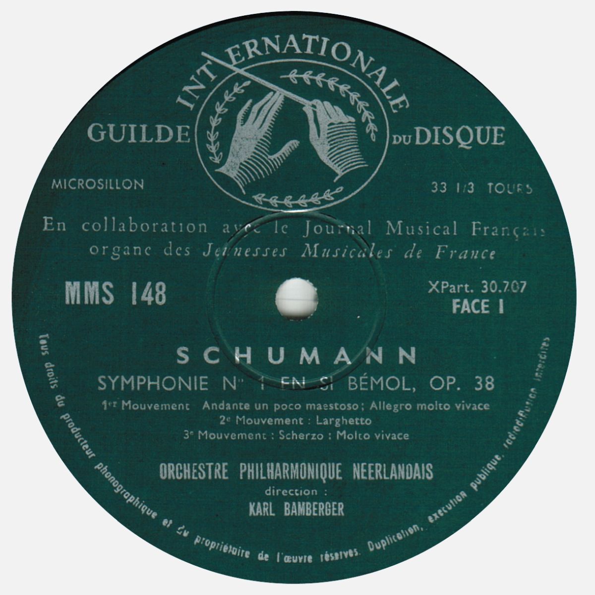 «Musical Masterpiece Society» MMS 148, Étiquette du disque recto, cliquer pour une vue agrandie