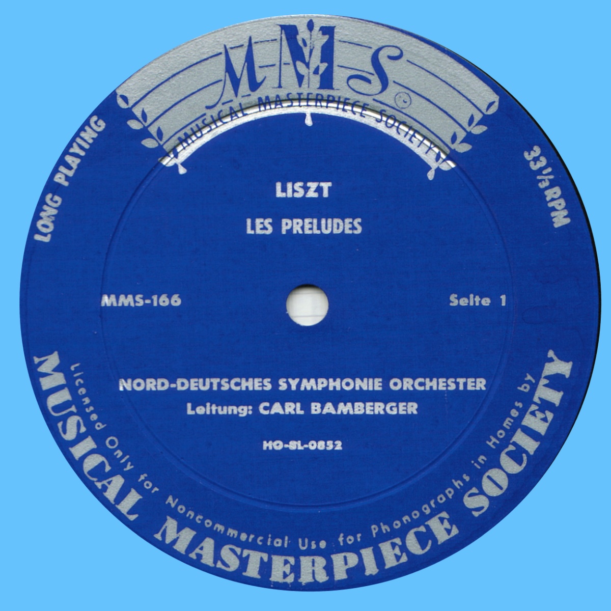 Musical Masterpiece Society» MMS 166, Étiquette du disque recto