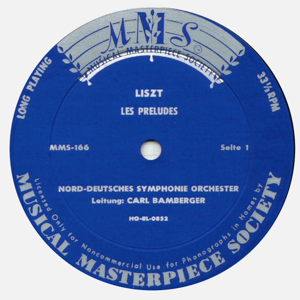 «Musical Masterpiece Society» MMS 166, Étiquette du disque recto