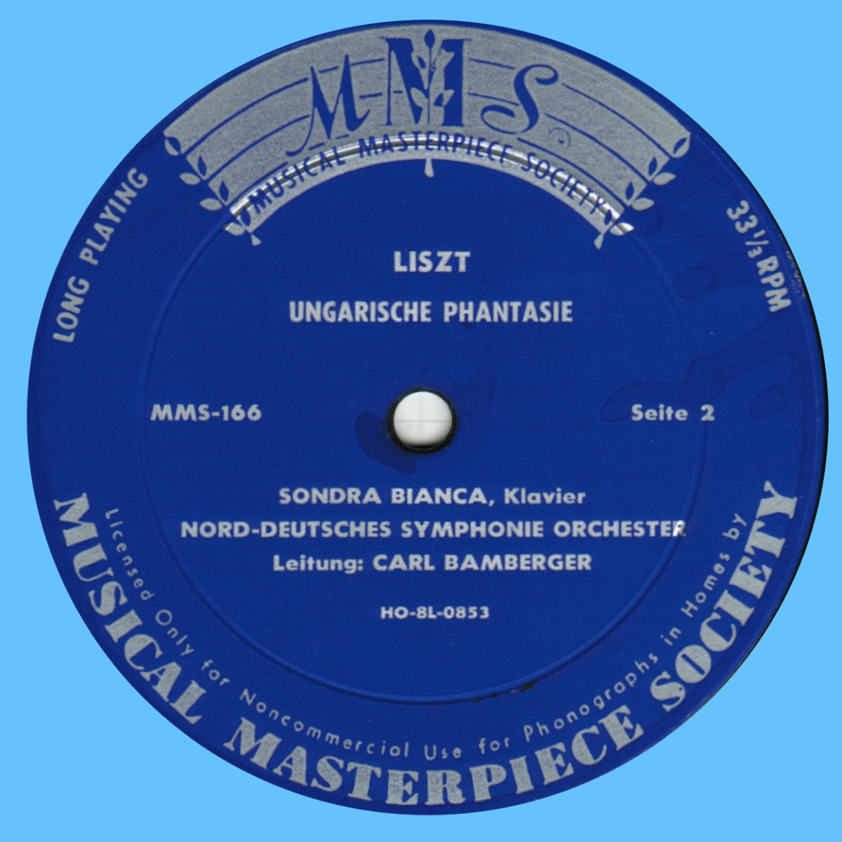 Musical Masterpiece Society» MMS 166, Étiquette du disque verso