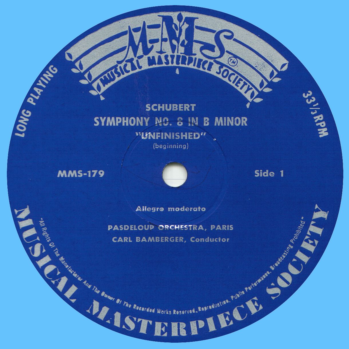 Musical Masterpiece Society» MMS 179, Étiquette du disque recto