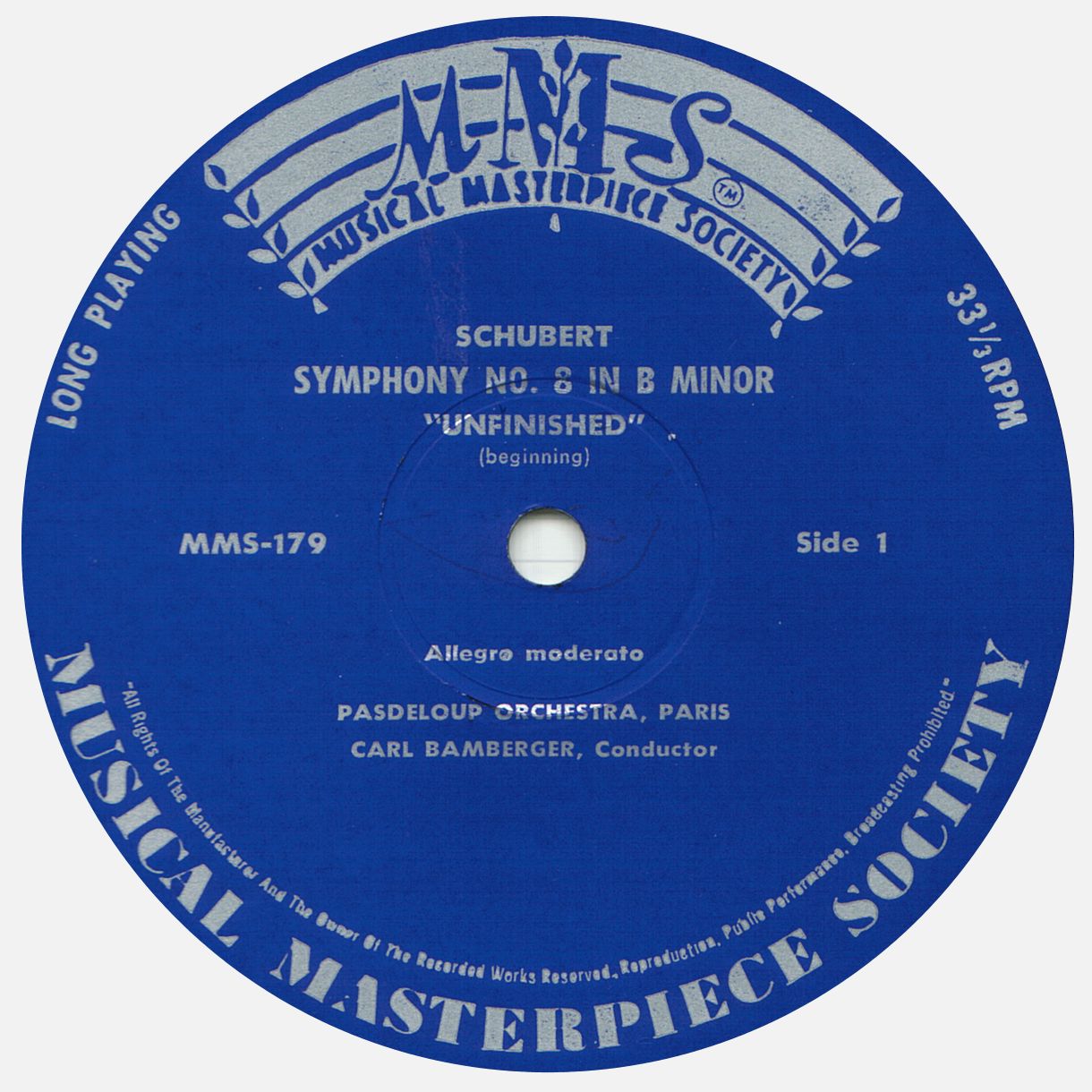 «Musical Masterpiece Society» MMS 179, Étiquette du disque recto, cliquer pour une vue agrandie
