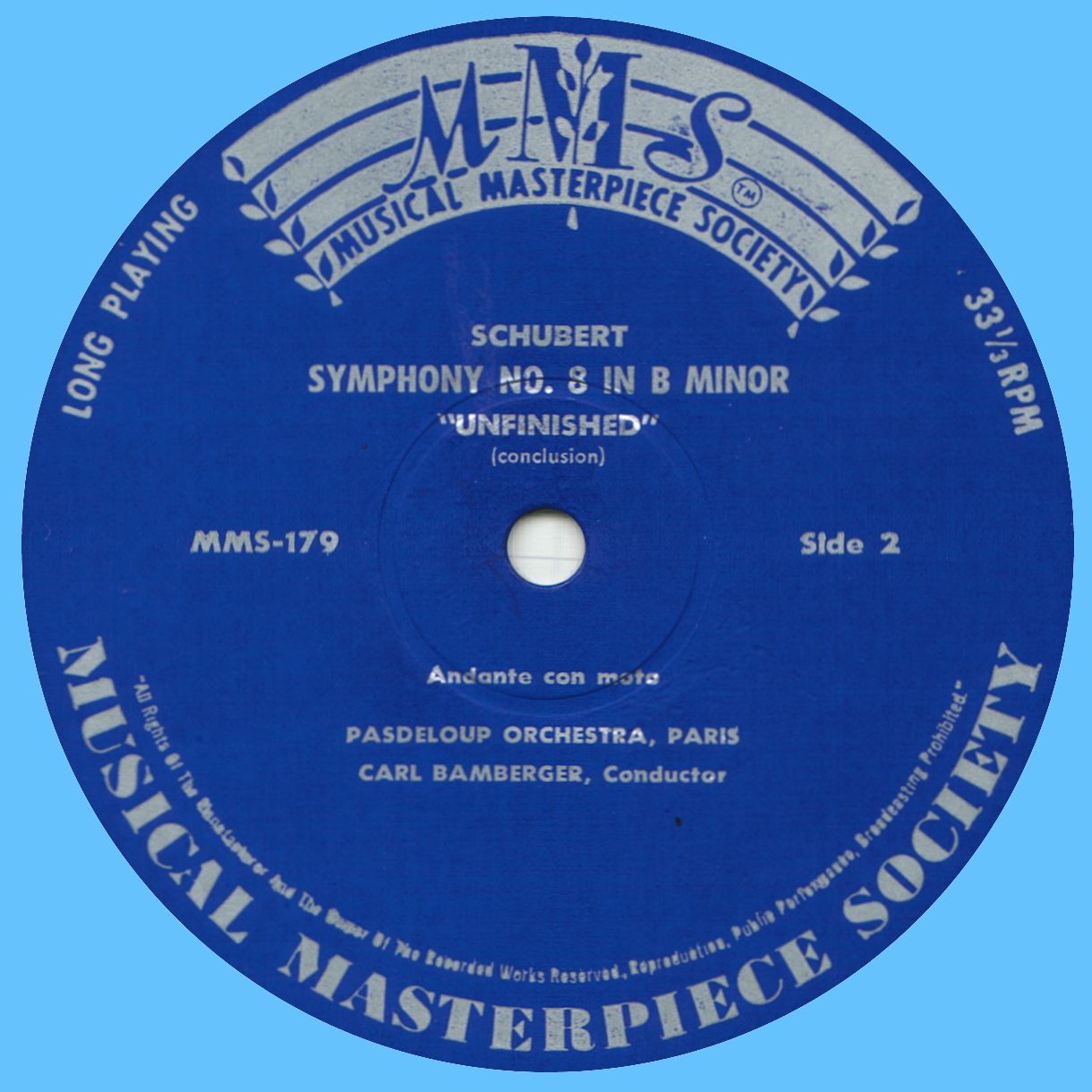 Musical Masterpiece Society» MMS 179, Étiquette du disque verso