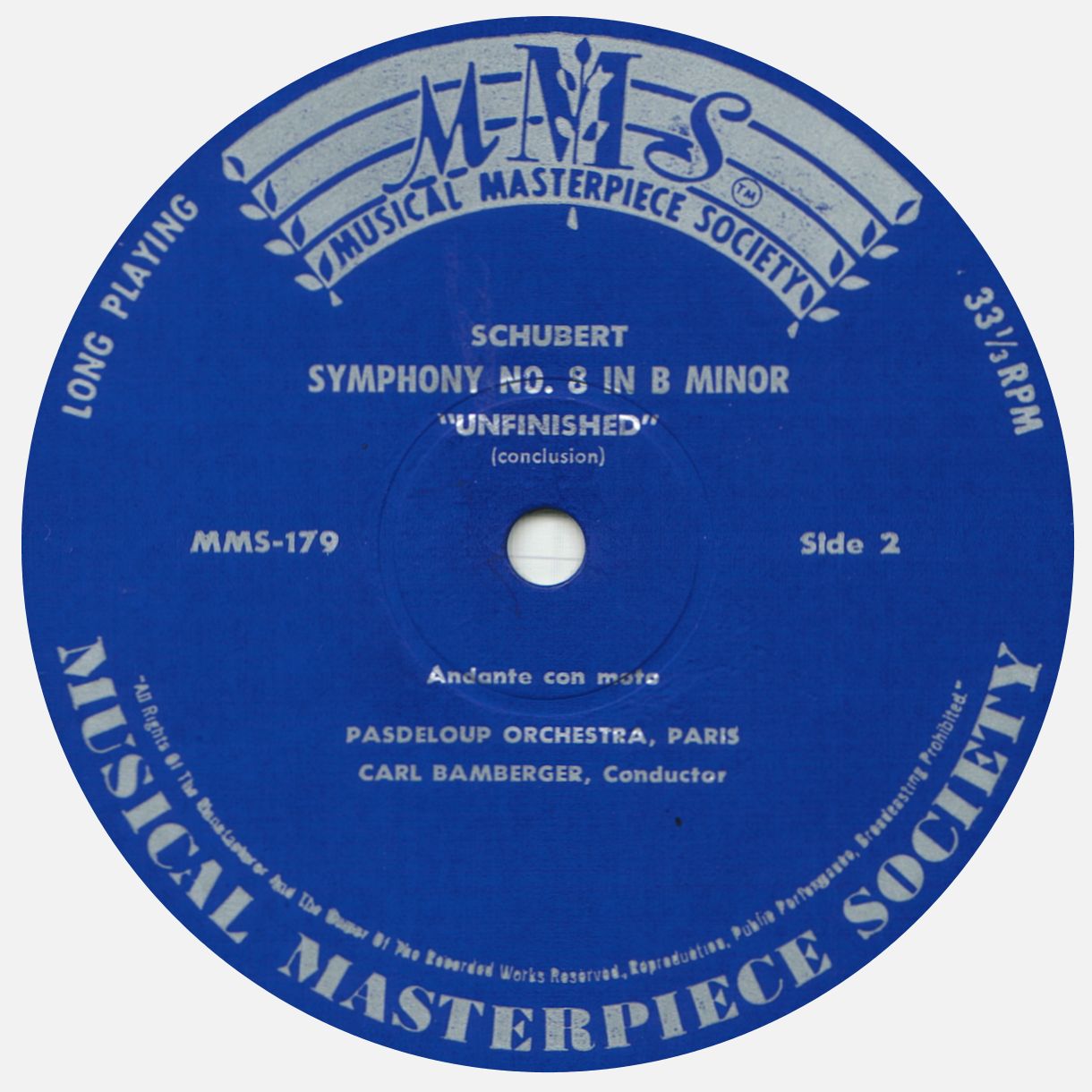 «Musical Masterpiece Society» MMS 179, Étiquette du disque verso, cliquer pour une vue agrandie