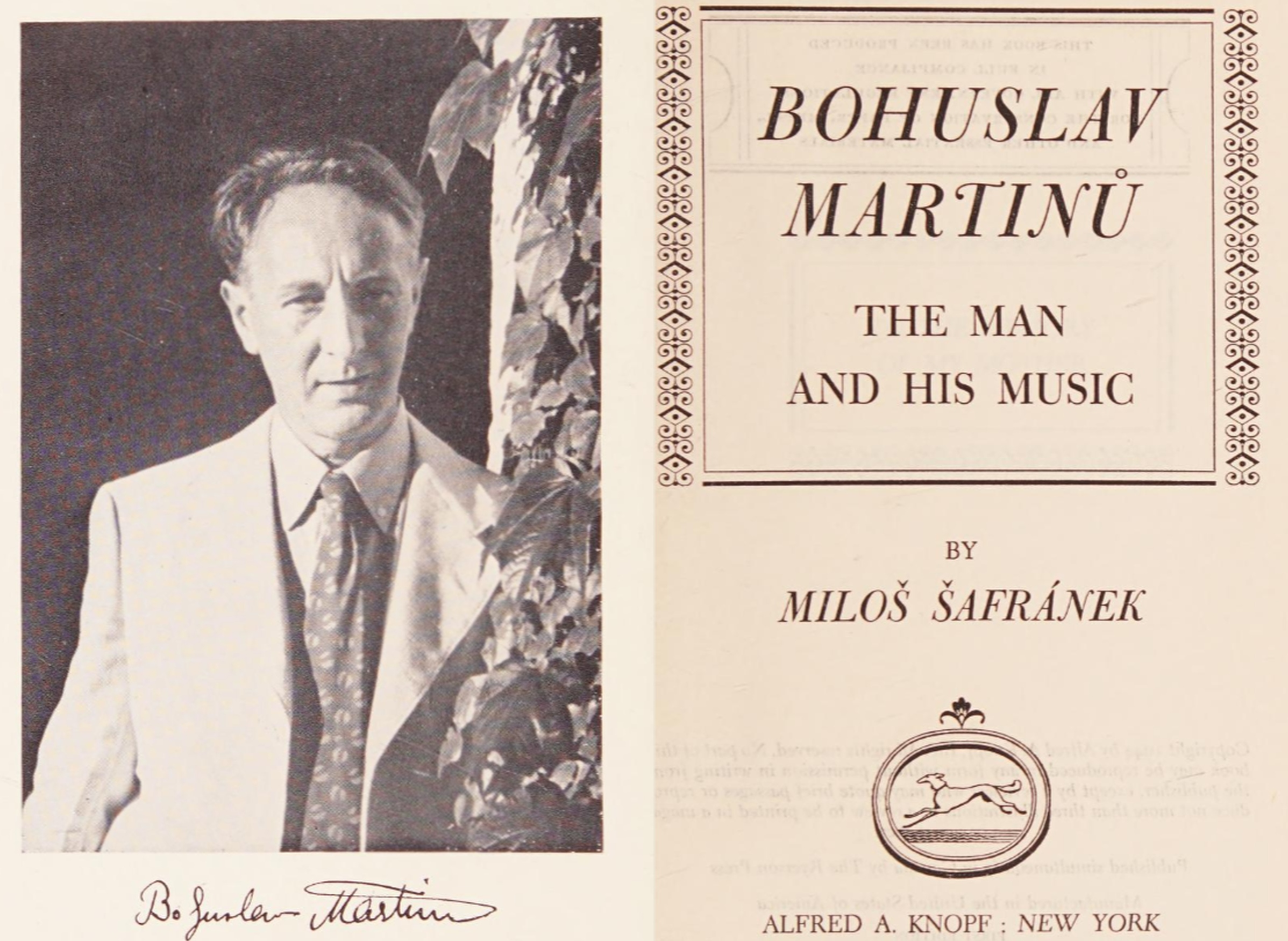Cité des pages ii et iii de l'ouvrage de Miloš Šafránek «Bohuslav Martinů - The Man and His Music»