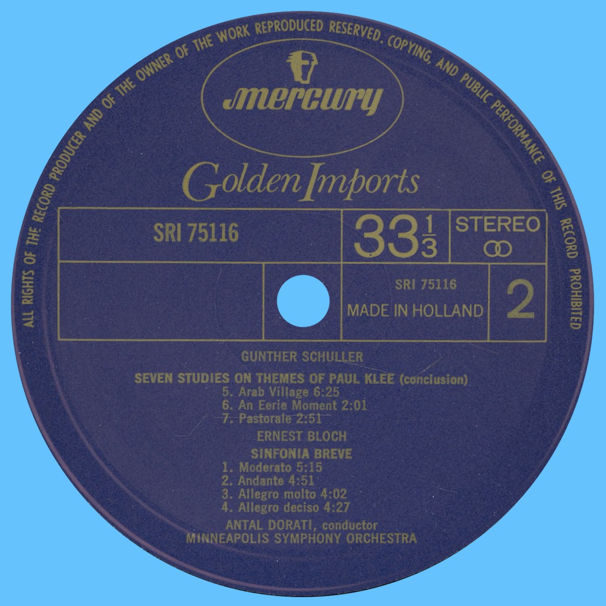Étiquette du verso du disque Mercury SRI 75116