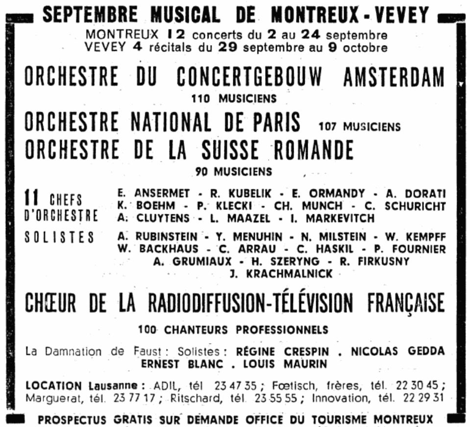 Programme du Festival de Montreux 1959, clicquer pour une vue agrandie