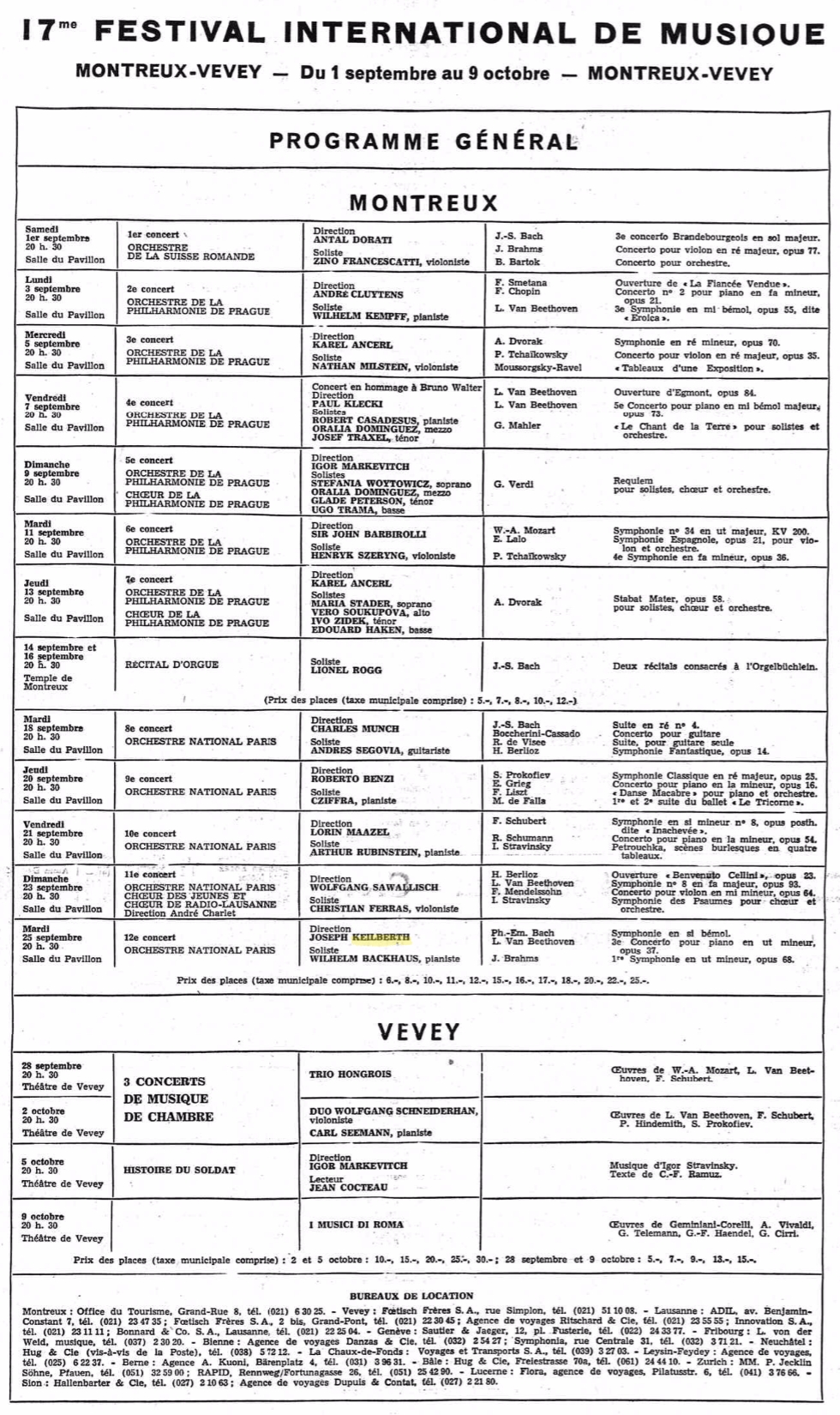 Programme général du Septembre Musical de Montreux 1962, cliquer pour une vue agrandie