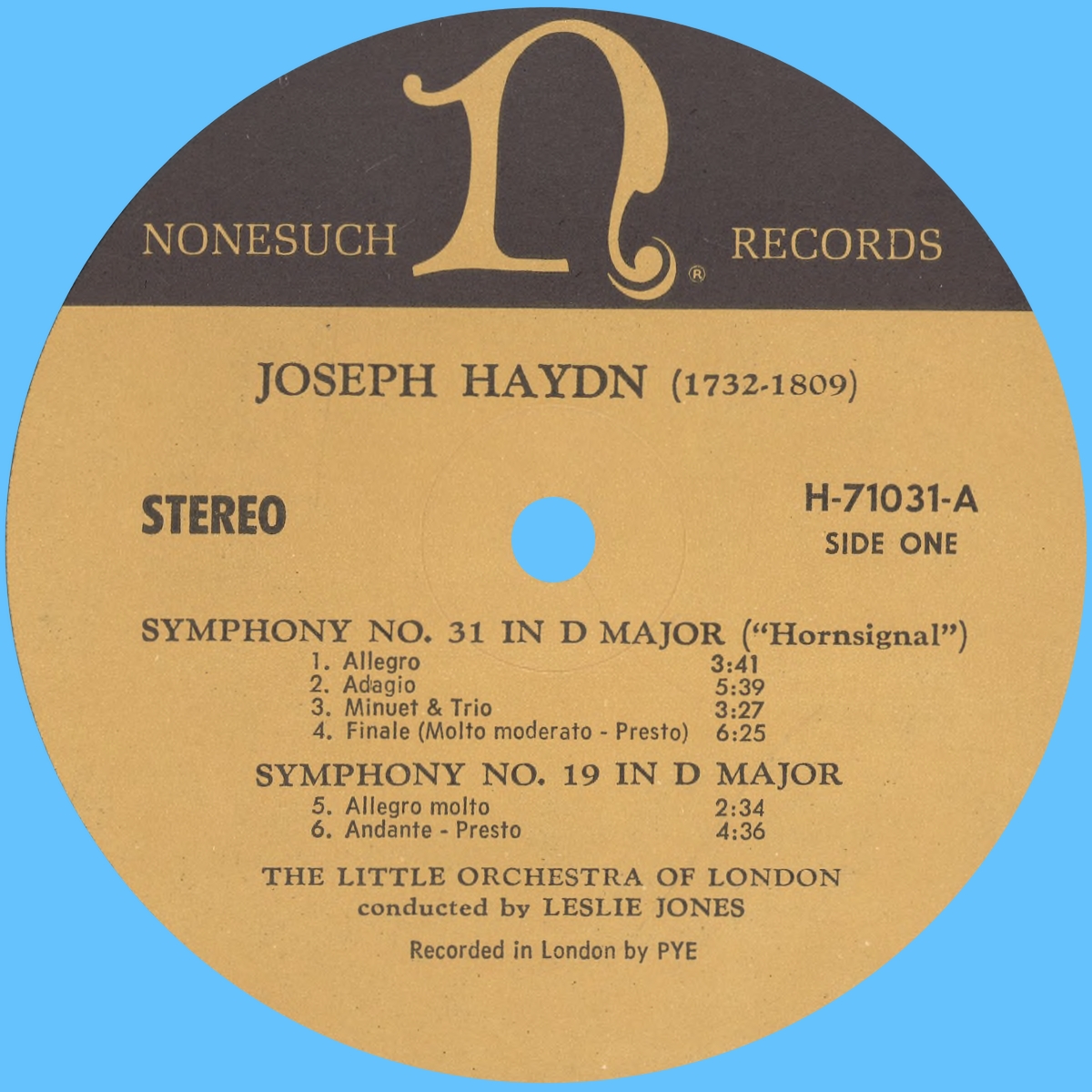 Étiquette recto du disque Nonesuch H 71031