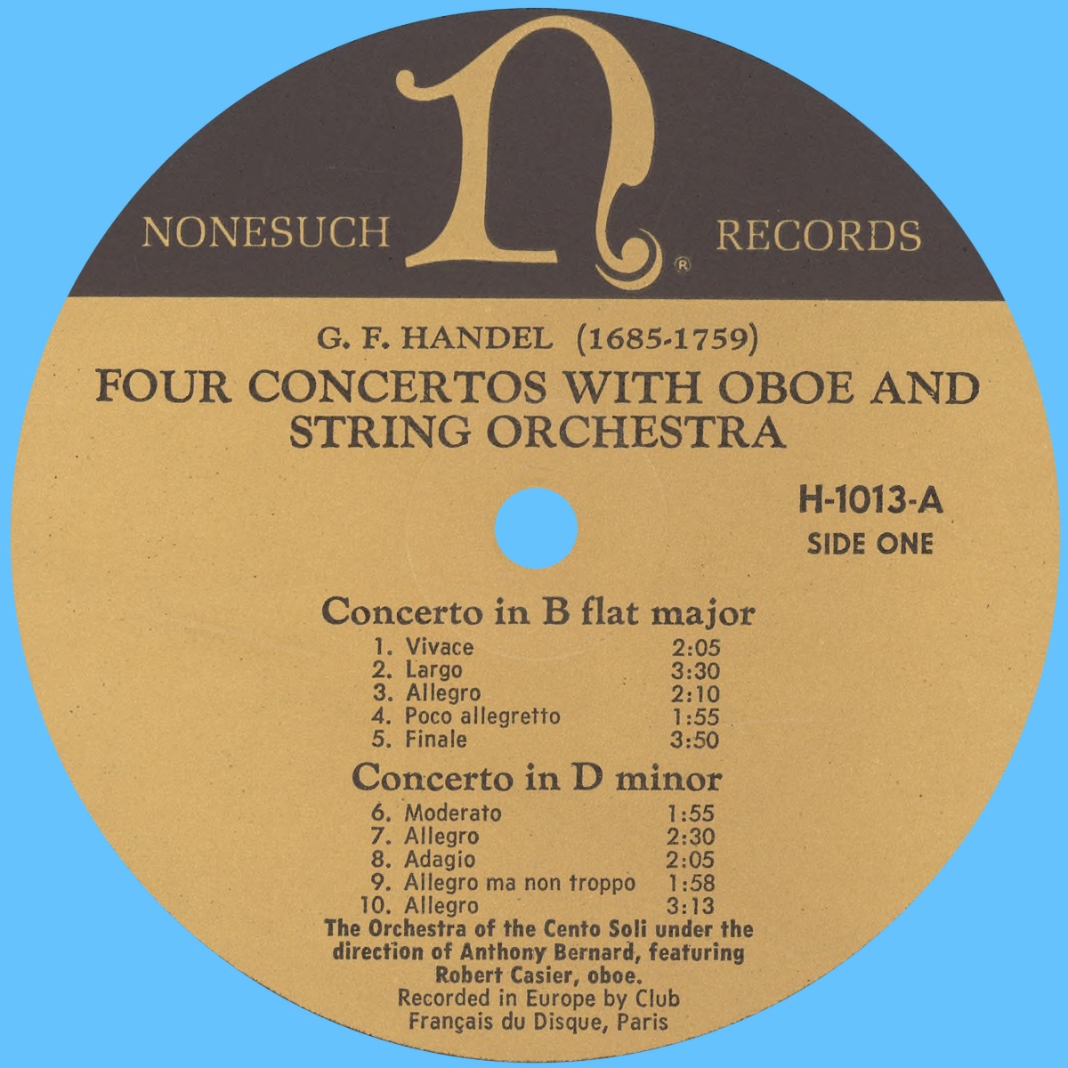 Étiquette recto du disque Nonesuch H 7103