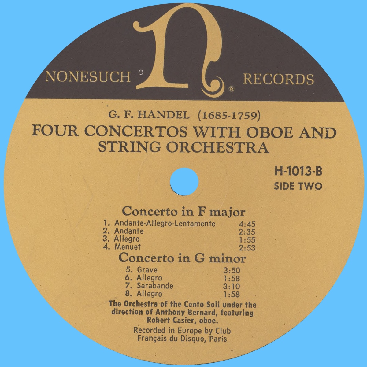 Étiquette verso du disque Nonesuch H 7103
