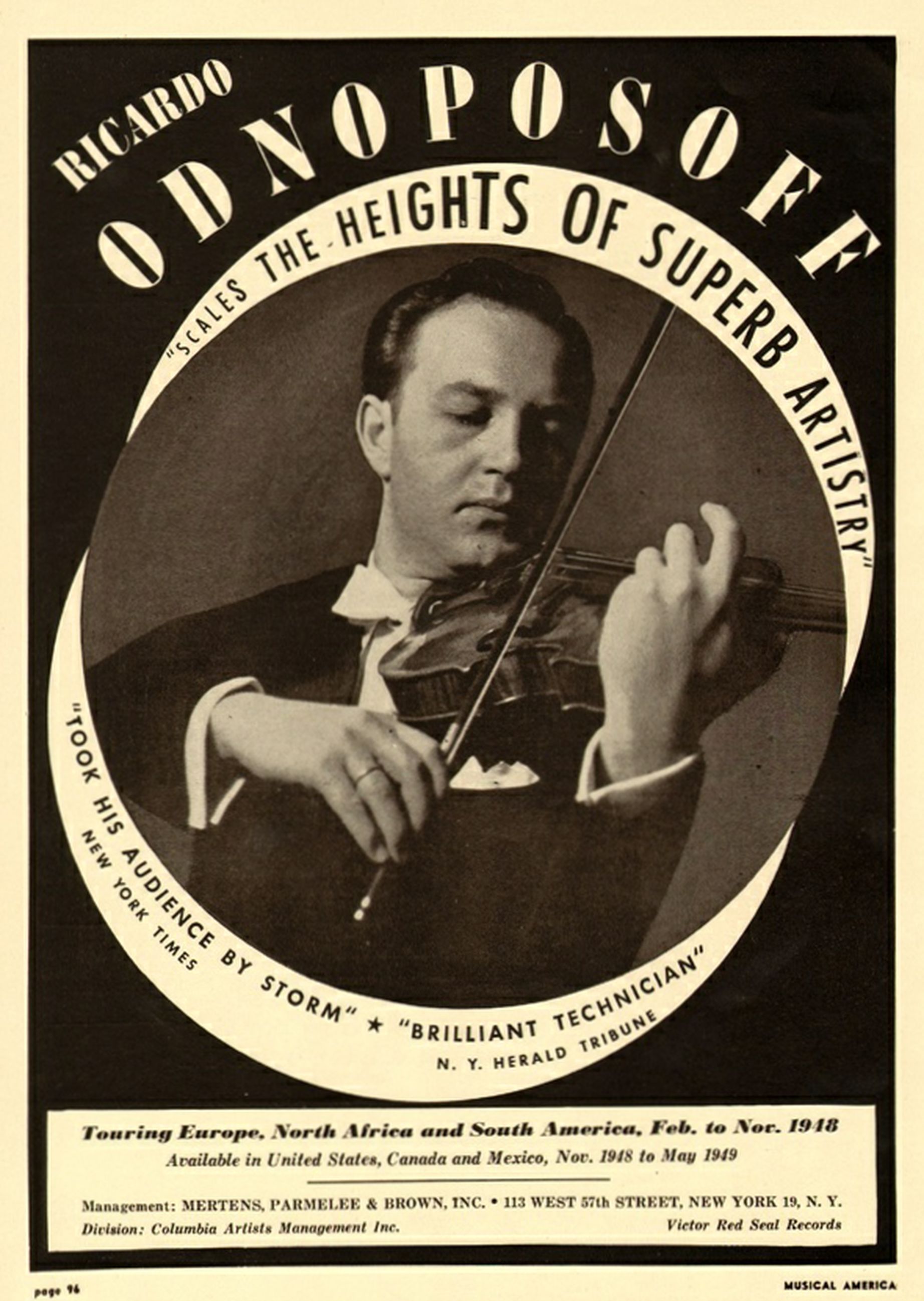 Ricardo Odnoposoff, insert publicitaire 1948