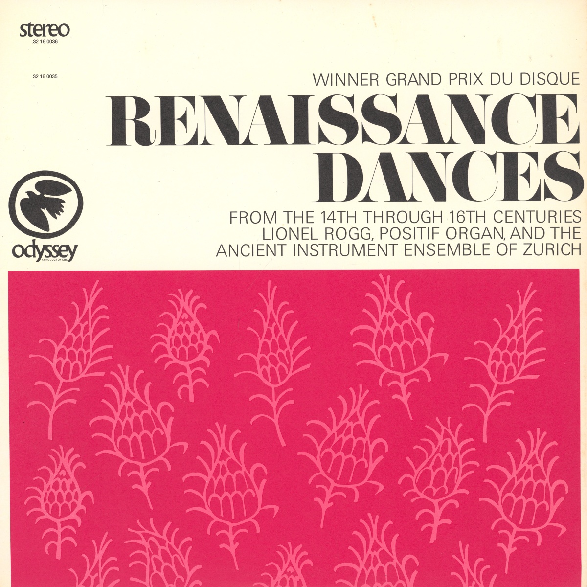 Recto de la pochette du disque Odyssey 32 16 0036 (Renaissance Dances from the 14th through 16th Centuries)