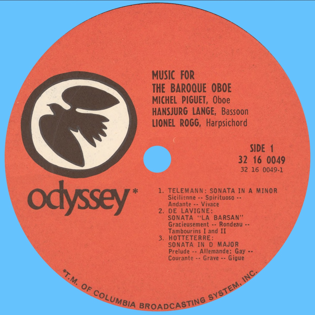 Étiquette recto du disque Odyssey 32 16 0050