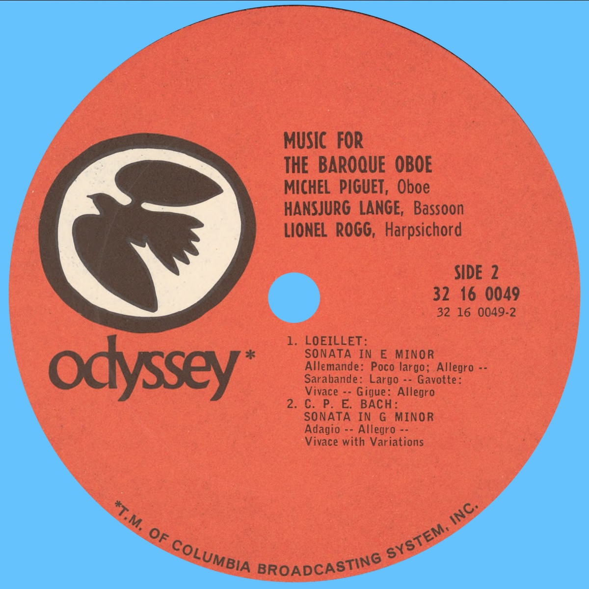 Étiquette verso du disque Odyssey 32 16 0050