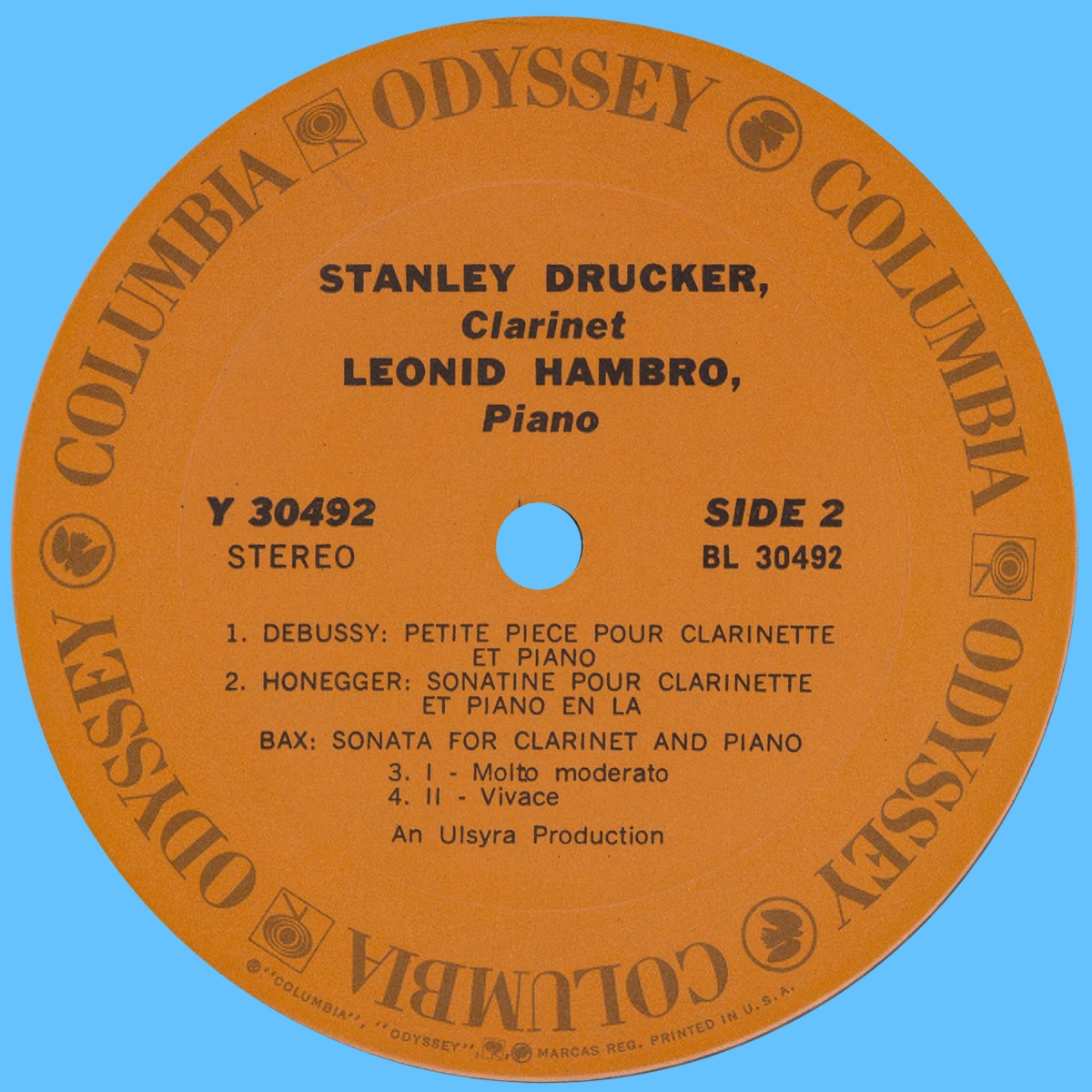 Étiquette verso du disque Odyssey Y 30492