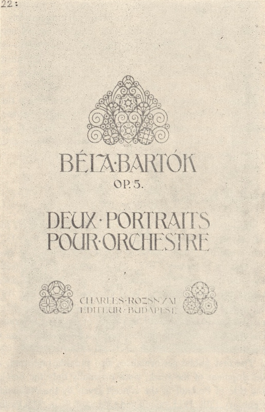 Page de titre de l'édition de 1914 avec un graphisme d'Ervin VOIT, un cousin de Bartók, publiée dans l'album Hungaroton SLPX 1302