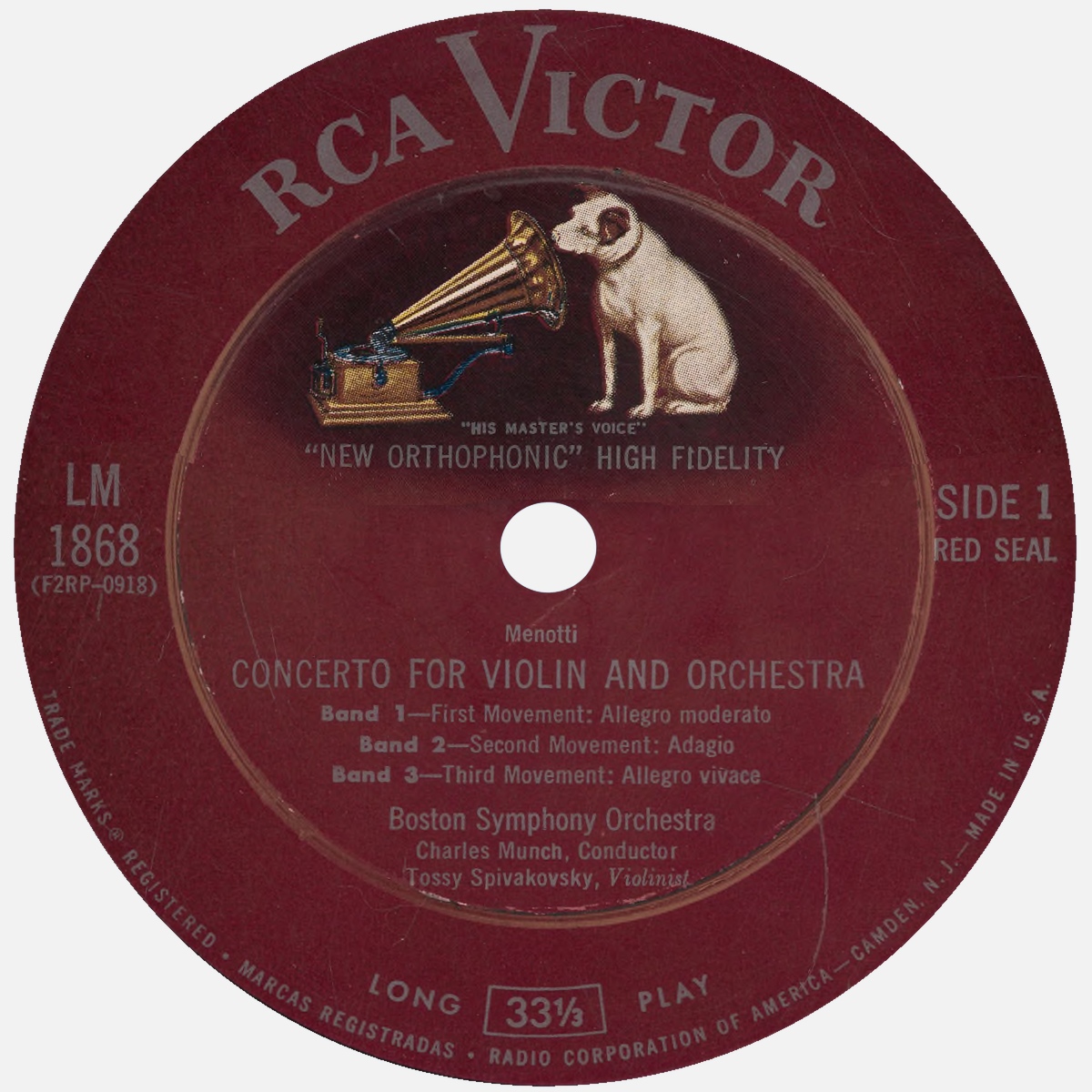 Étiquette recto du disque RCA Victor LM 1868