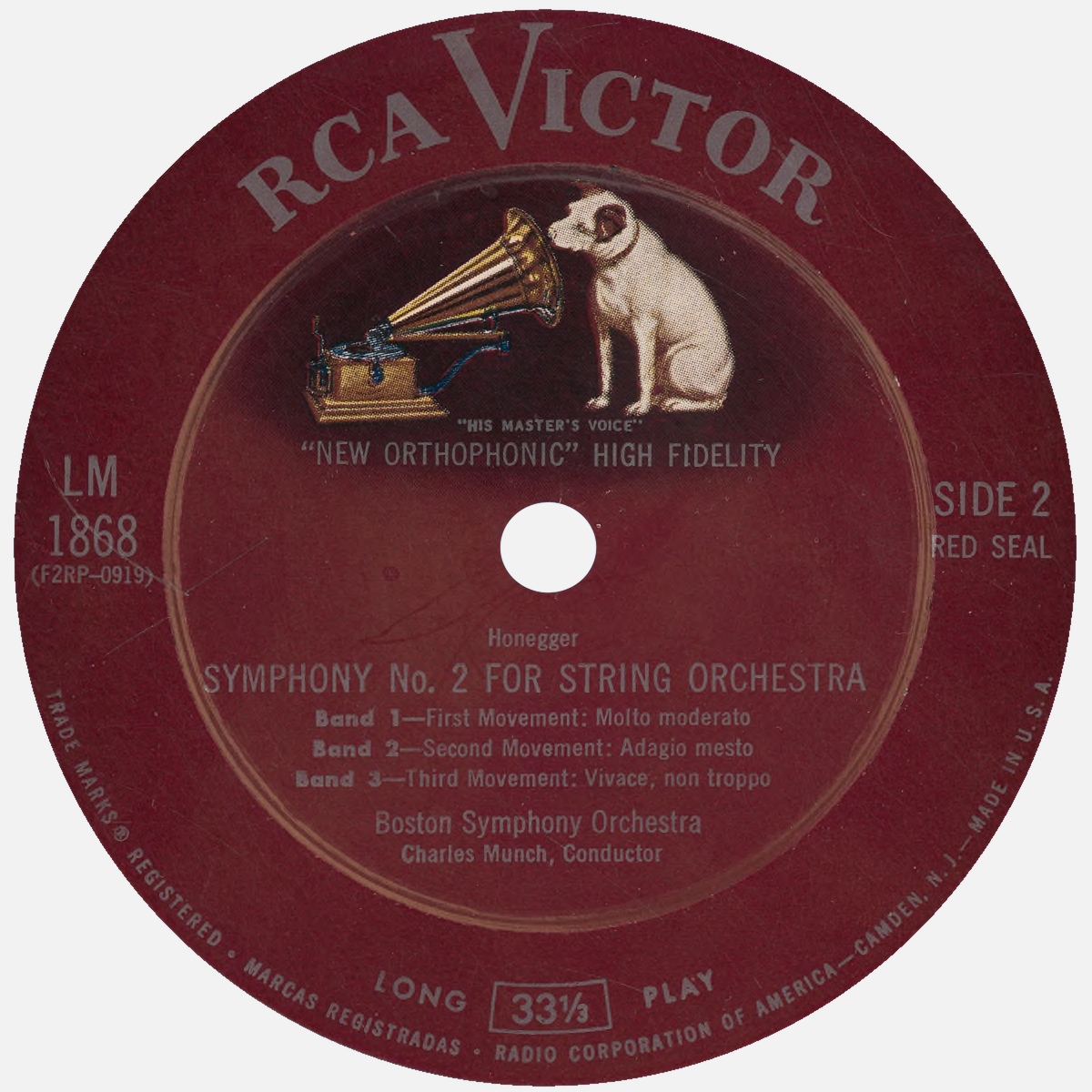 Étiquette verso du disque RCA Victor LM 1868