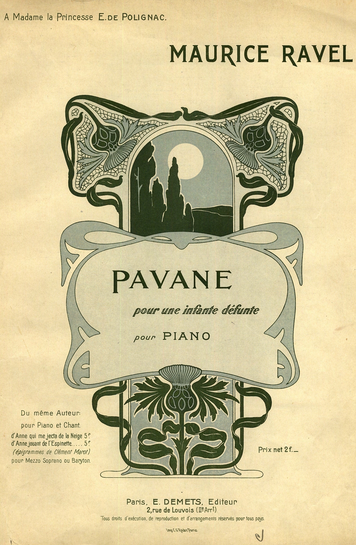 Page de couverture de la première édition, Paris: E. Demets, 1899. Plate E. 623 D. (Sibley Mirroring Project), cliquer pour une vue agrandie