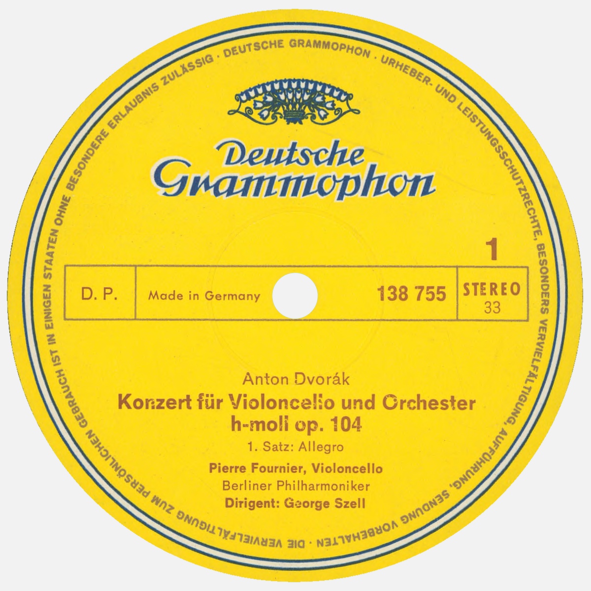 Étiquette recto du disque Deutsche Grammophon SLPM 138 755