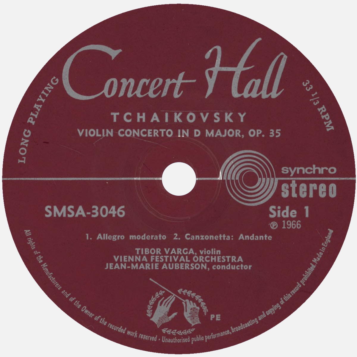 Étiquette recto du disque Concert Hall SMS 3046