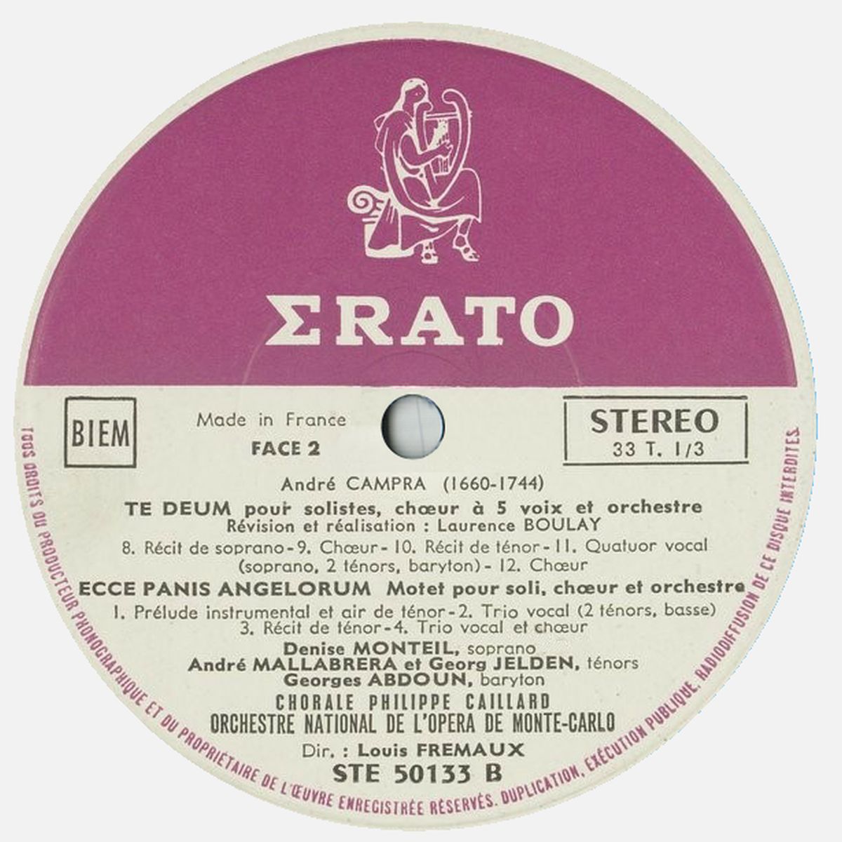 Étiquette verso du disque STE 50133, cliquer pour une vue agrandie
