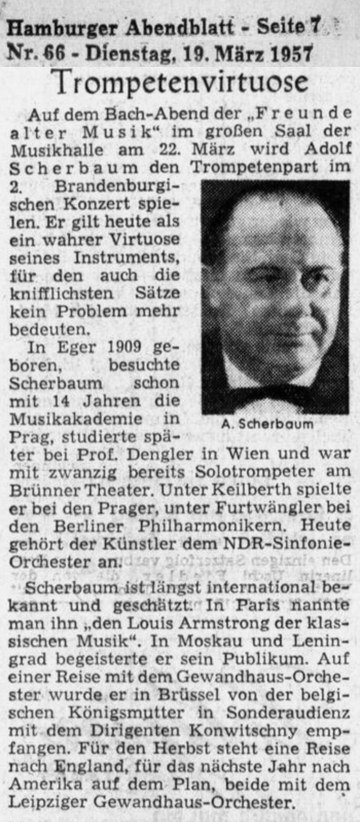 Adolf SCHERBAUM Hamburger Abendblatt 19.03.1957, Seite 7