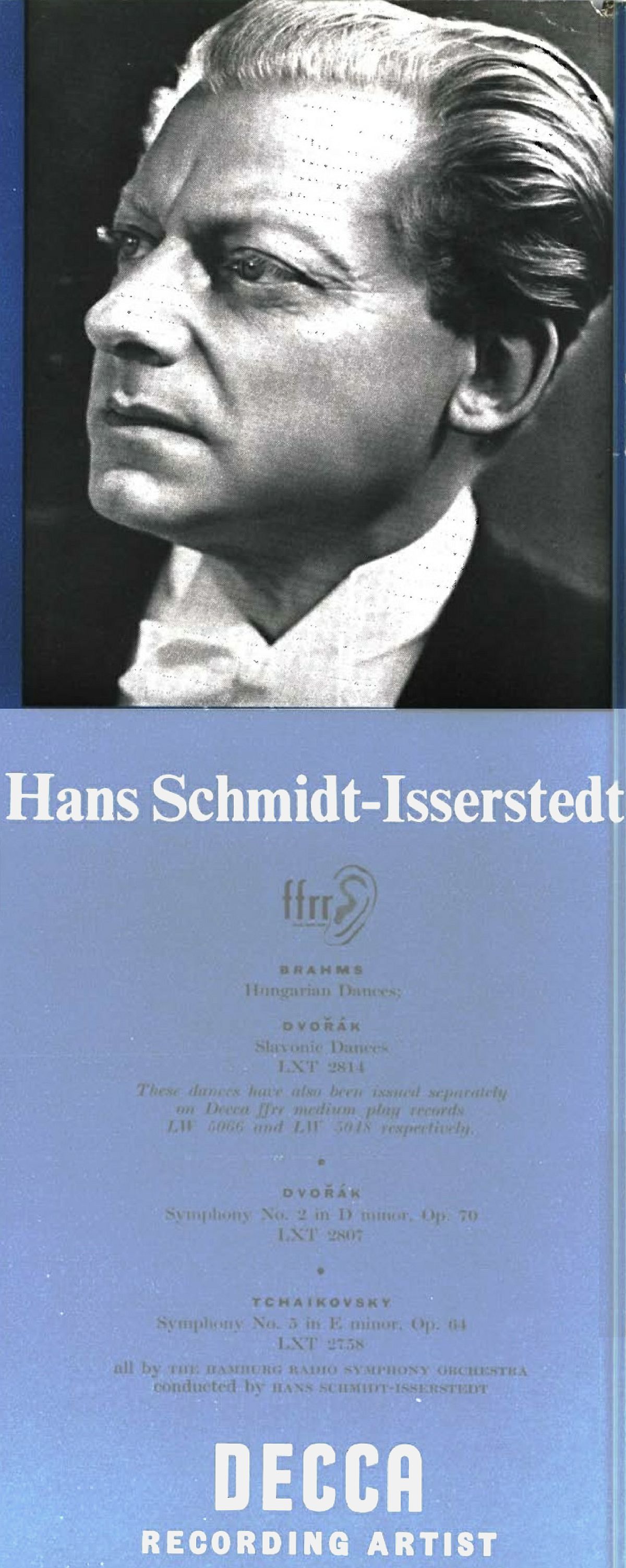 Hans Schmidt-Isserstedt, insert publicitaire Decca paru dans la revue The Gramophone en février 1954, clicquer pour une vue agrandie