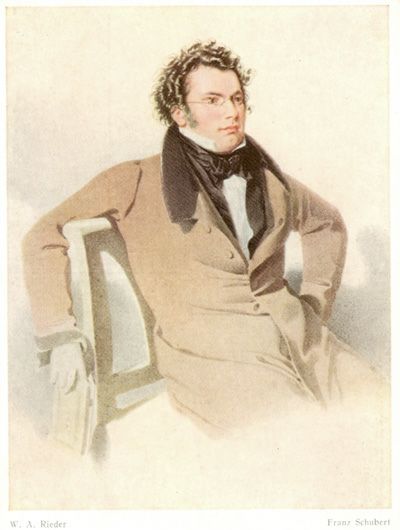 W. A. Rieder. Franz Schubert. Verso: Wilhelm August Rieder (1796-1880) Franz Schubert. (Privatbesitz). Kunstverlag Wolfrum, Wien I. (Verl.-Nr. 5900). Signet. Printed in Austria, Goethezeitportal