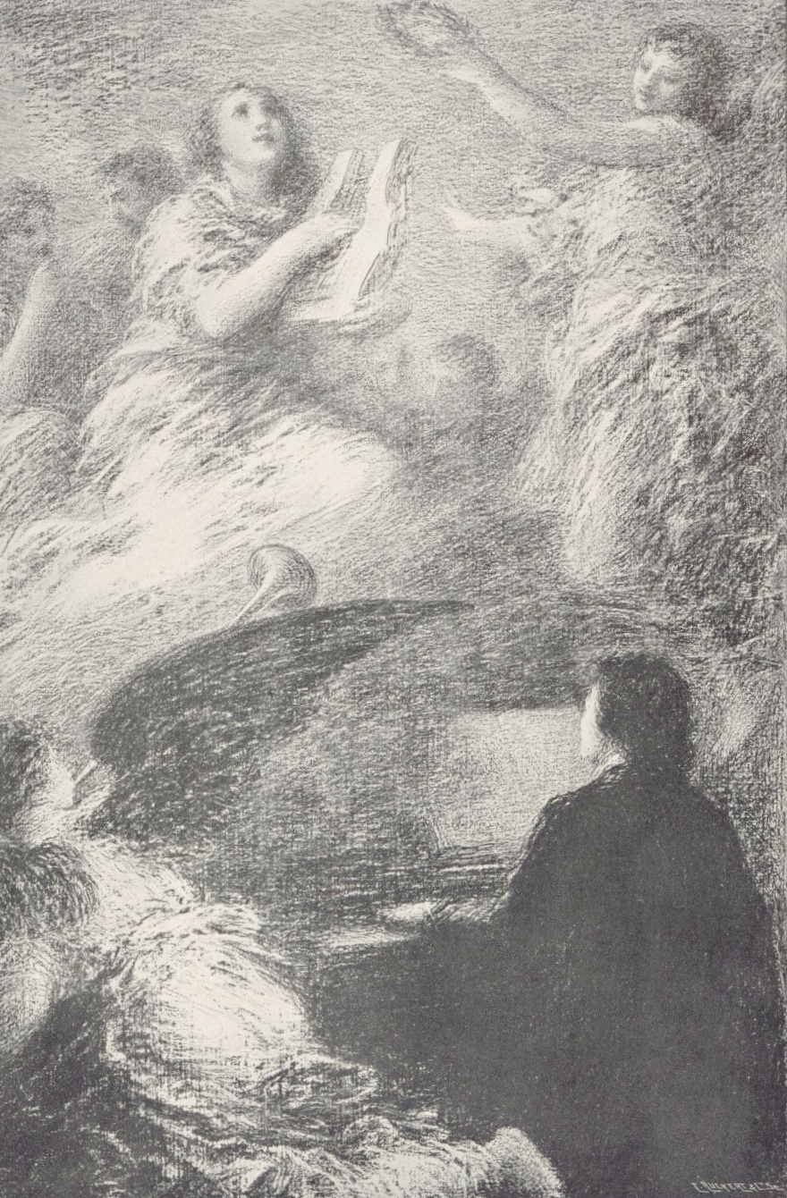 Le dernier thème de Schumann, Lithographie de Fantin-Latour - C. Ruckert & Cie, Paris,  1904, Cliquer sur la photo pour voir l'original et plus d'infos