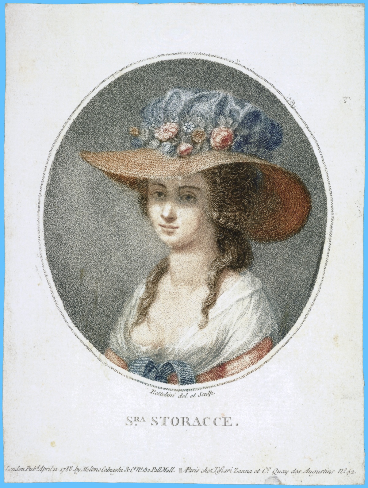 Nancy Storace (1765-1817), gravure datée de 1788, Pietro Bettelini (1763-1829). L'original se trouve à la Johann Wolfgang Goethe-Universität de Frankfurt am Main