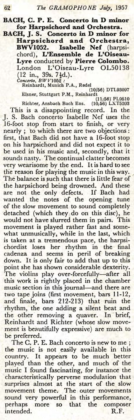 «The Gramophone» de juillet 1957, page 62, clicquer pour une vue agrandie
