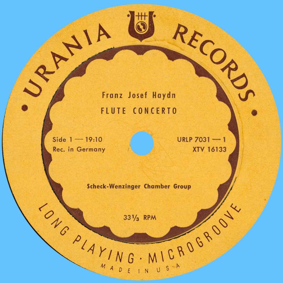 Étiquette recto du disque Urania Records URLP 7031