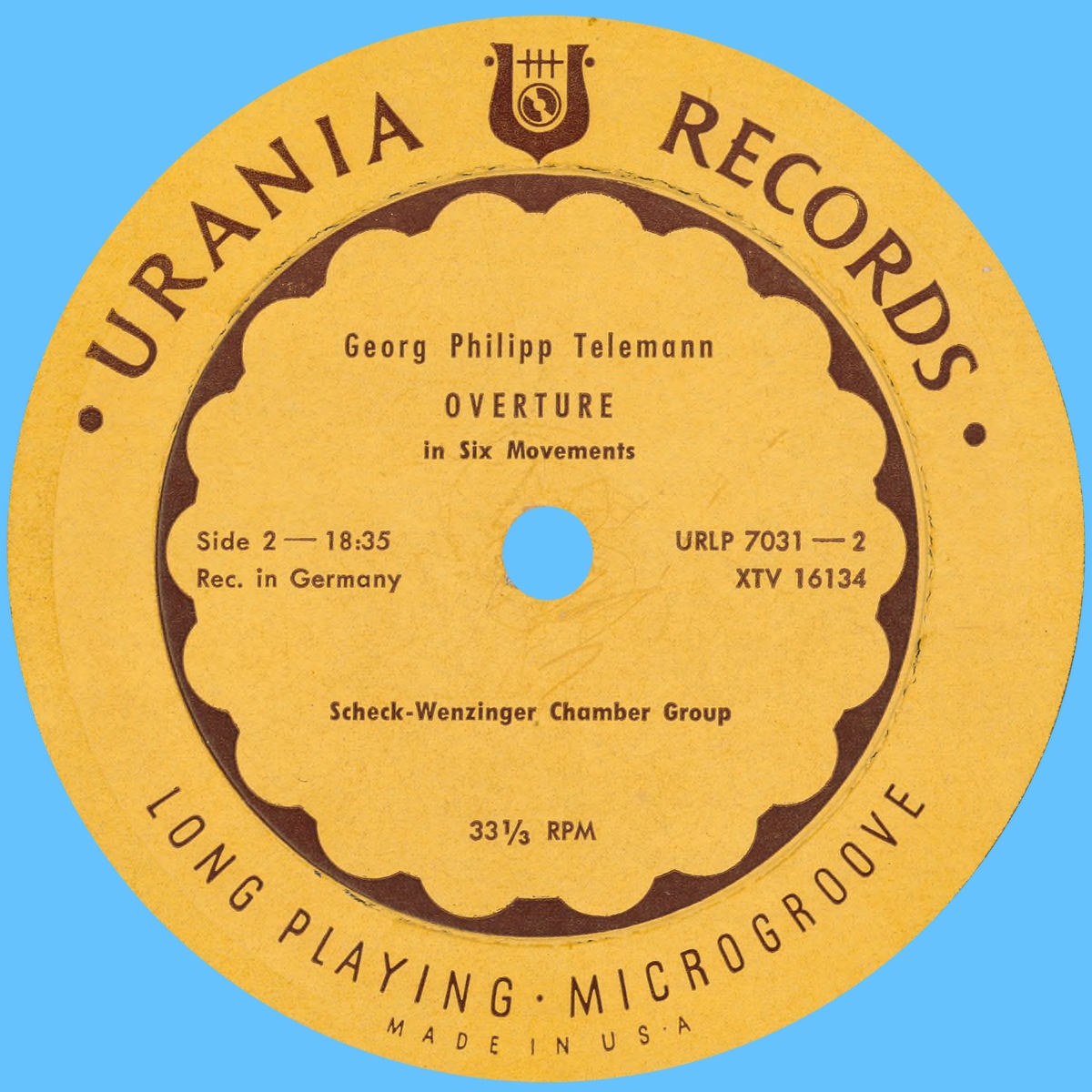 Étiquette verso du disque Urania Records URLP 7031