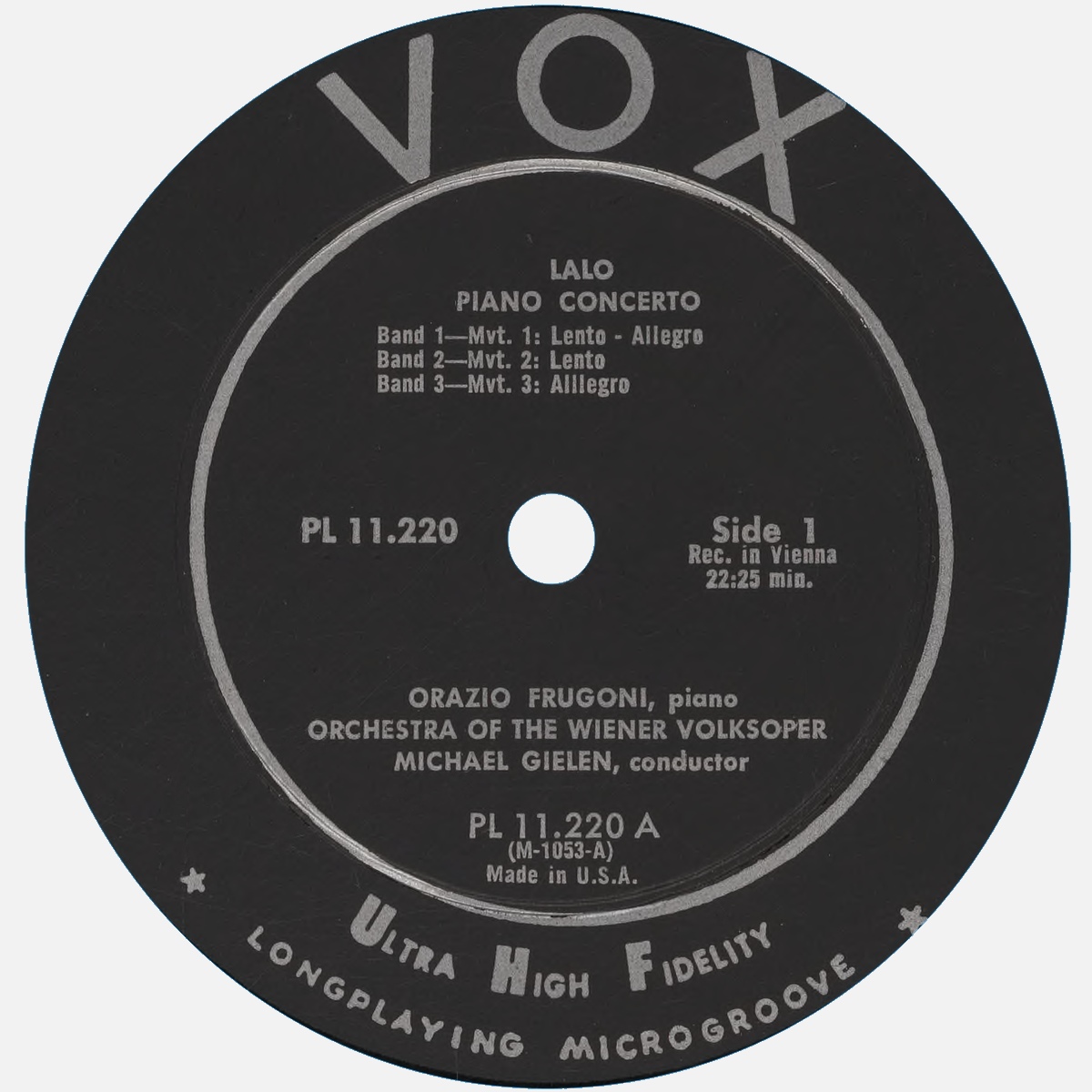 Étiquette recto du disque VOX PL 11.220