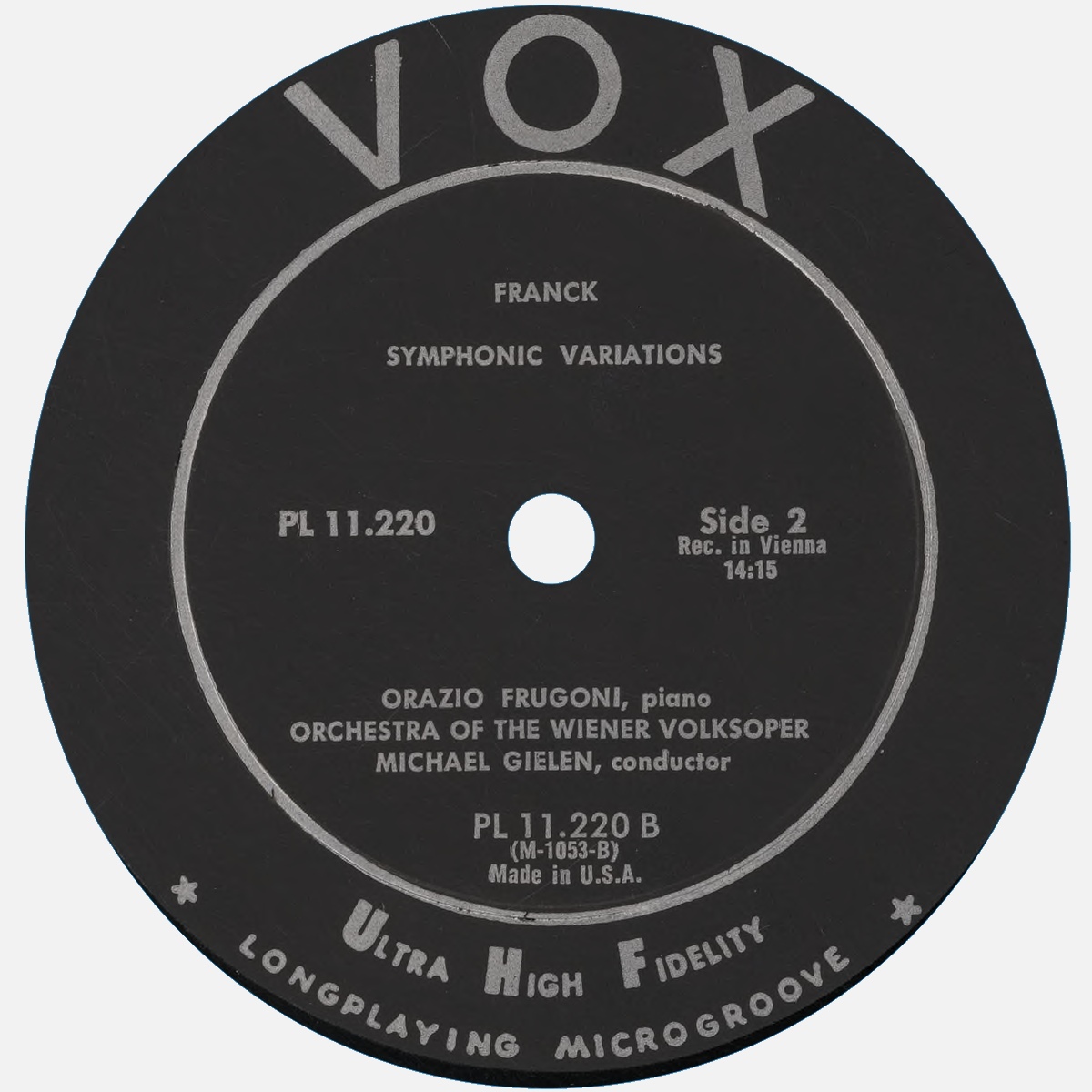 Étiquette verso du disque VOX PL 11.220