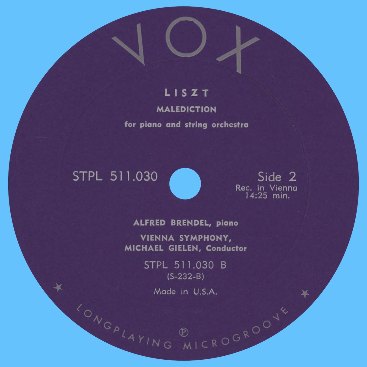 Étiquette verso du disque VOX STPL 511.030