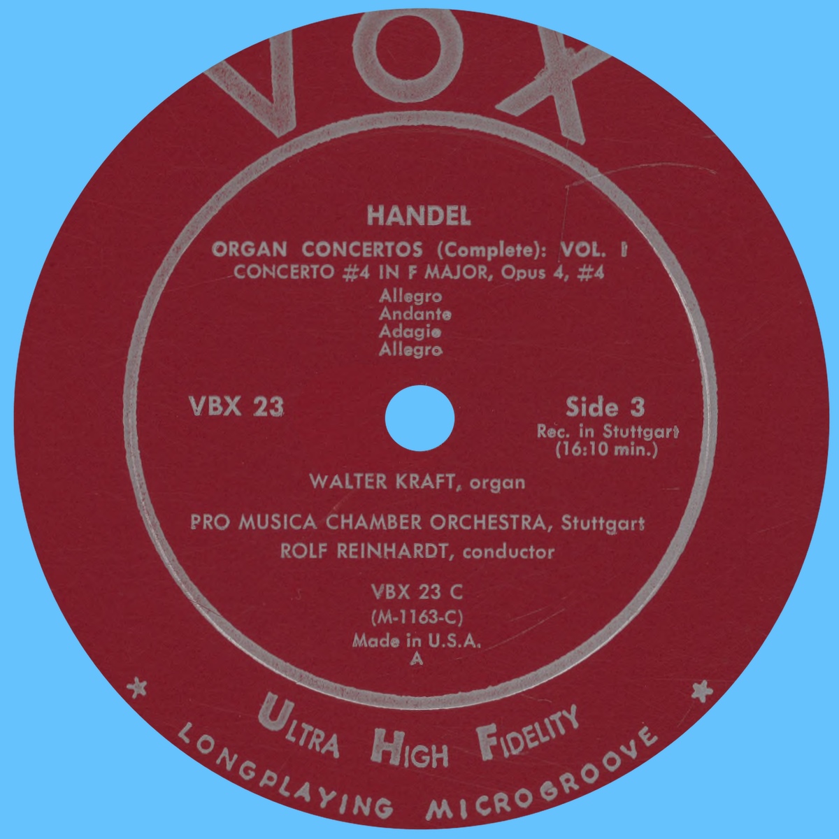 Étiquette recto du second disque du coffret VOX VBX 23