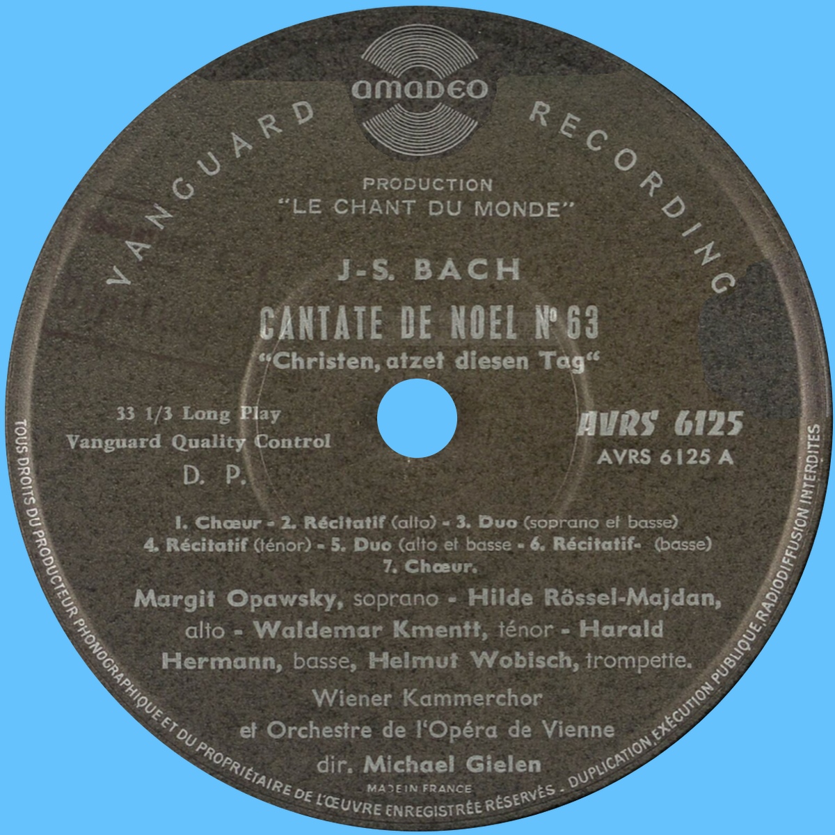 Étiquette recto du disque Vanguard AVRS 6125