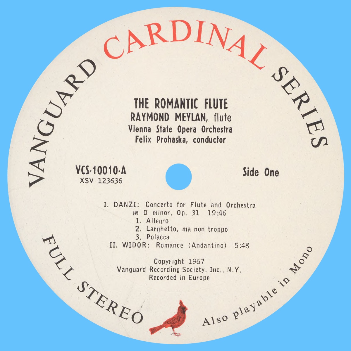 Étiquette recto de la pochette du disque Vanguard VCS 10010