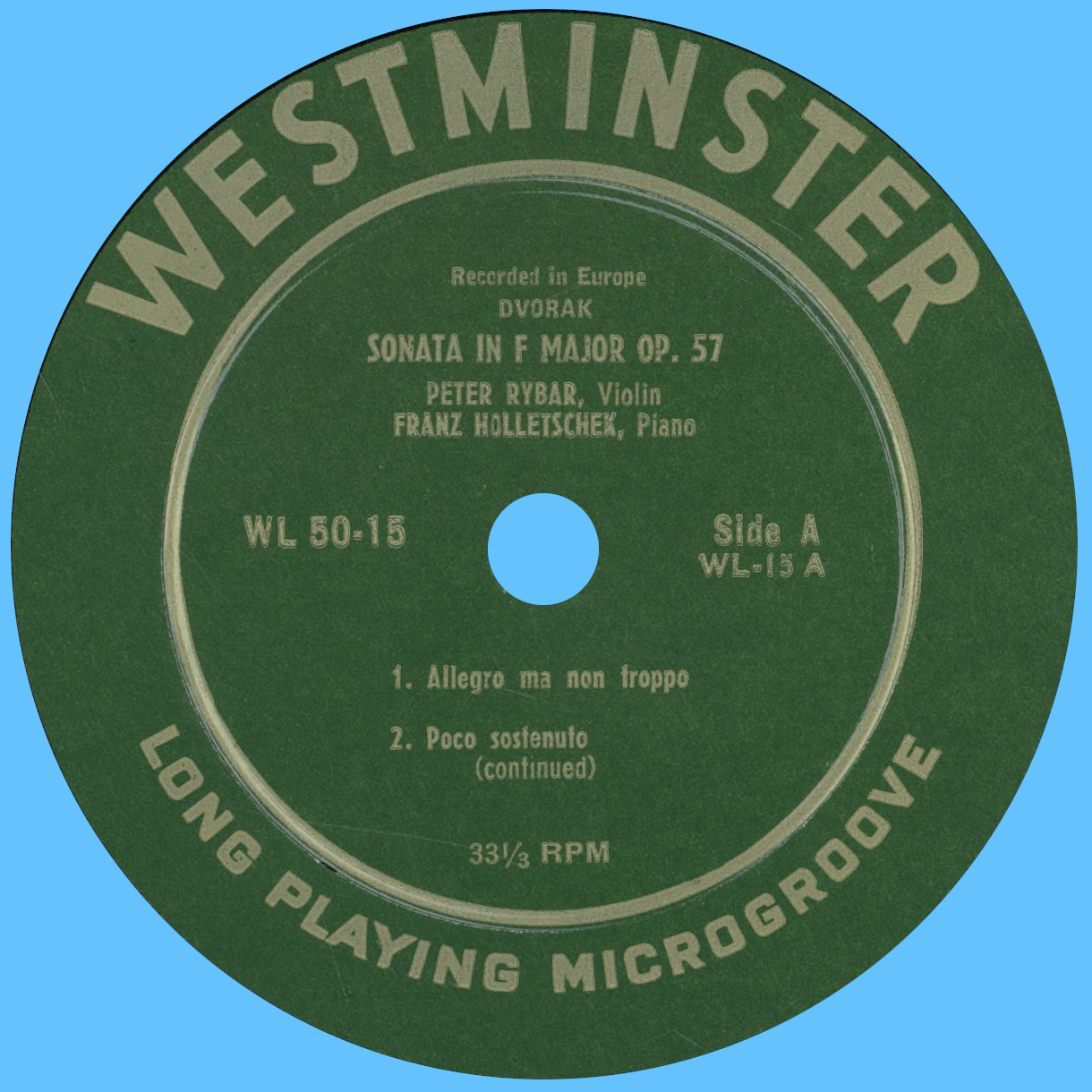 Étiquette recto du disque Westminster WL 50-15