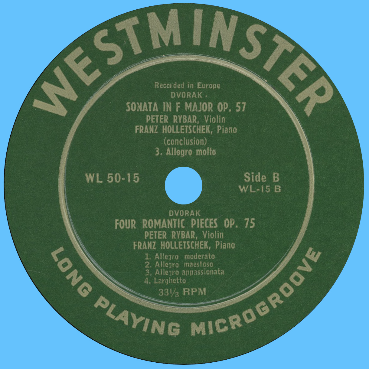 Étiquette verso du disque Westminster WL 50-15