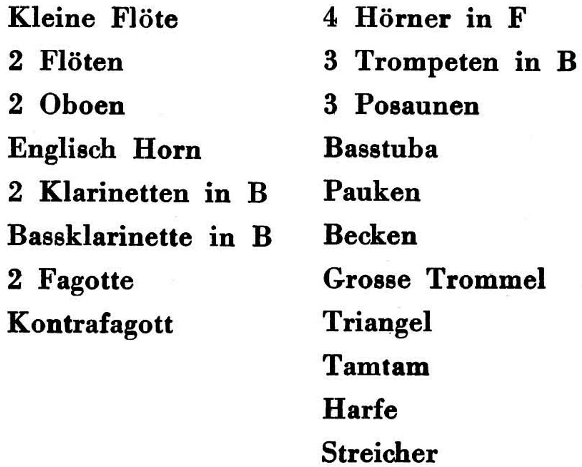 Effectif orchestral tel qu'indiqué dans la partition, Universal 1922