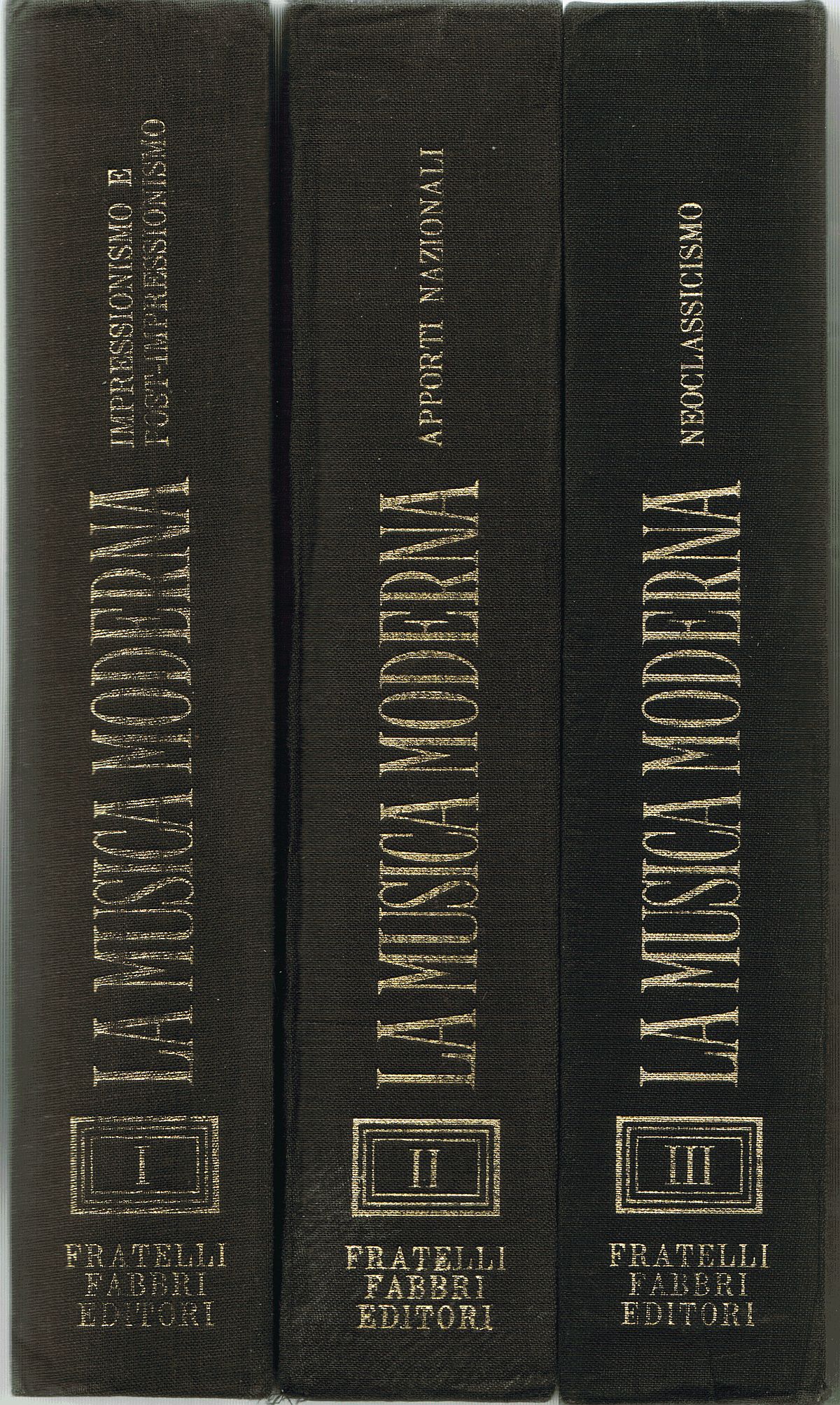 La musica moderna, Ed. Fratelli Fabbri, dos des 3 volumes, clicquer pour une vue agrandie