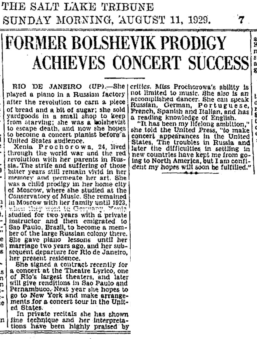 Prochorowa Rio de Janeiro Salt Lake Tribune 11 08 1929 page 7 Extrait