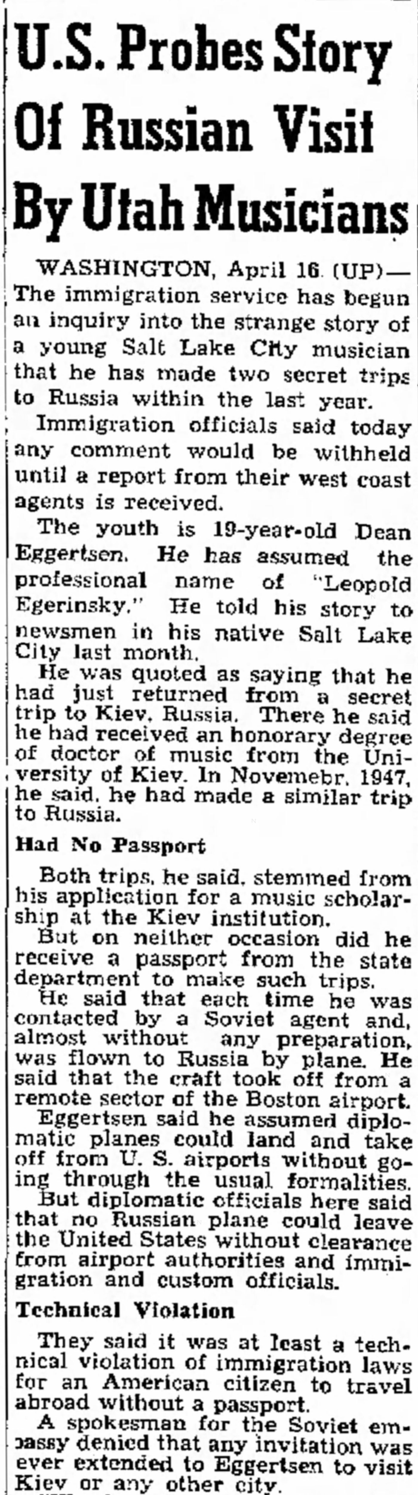 The Ogden Standard Examiner Fri Apr 16 1948 page 1 extrait