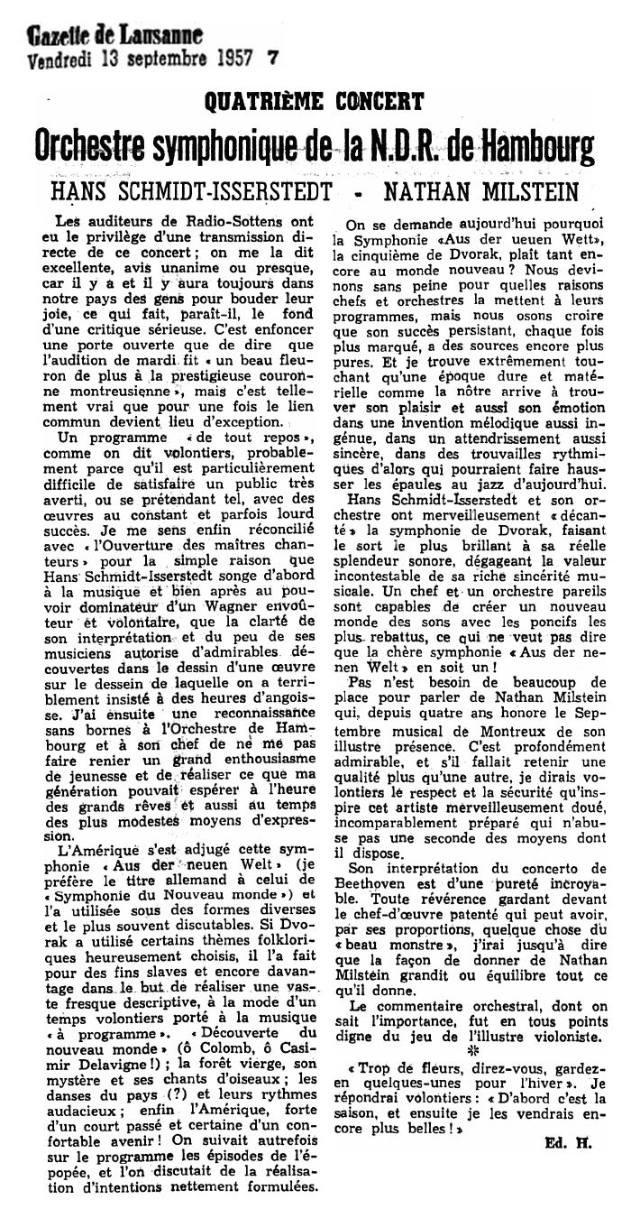 SchmidtIsserstedt Montreux 1957 Gazette de Lausanne 13 09 1957 page 7 extr