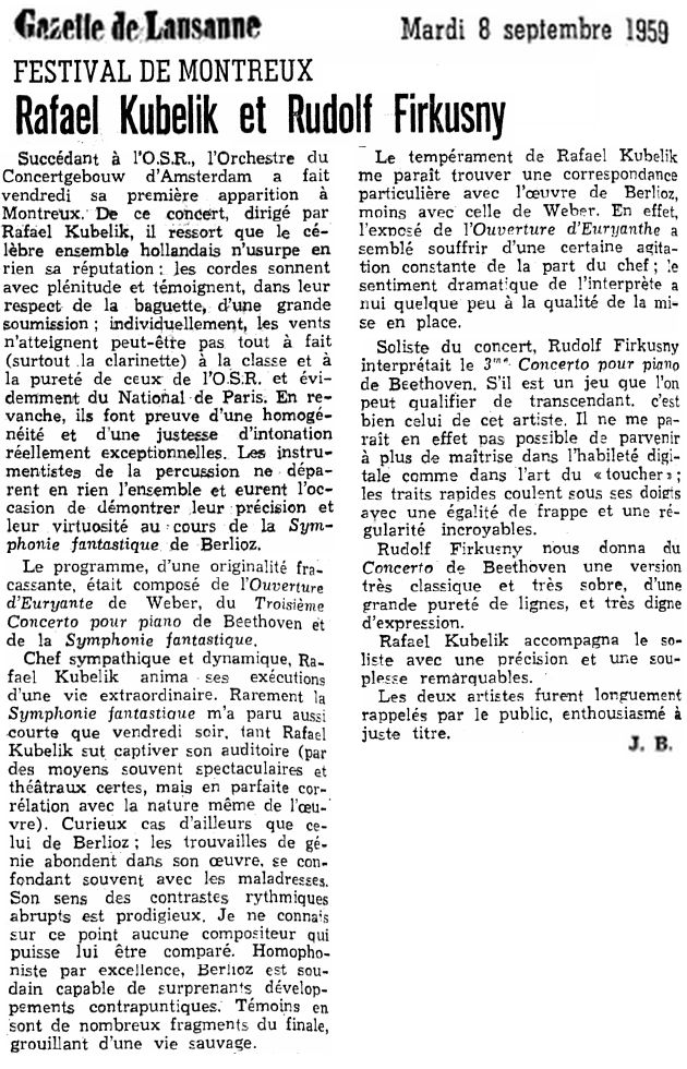 Kubelik Gazette Lausanne 08 09 1959